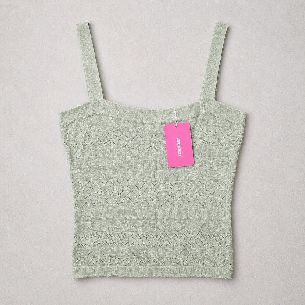 edikted Sage Knit Tank Top Medium Adjustable Straps